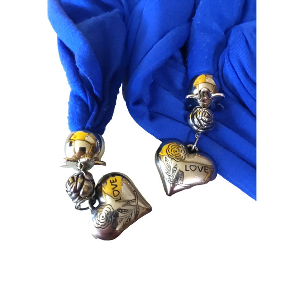 Beaded Scarf Rectangle 72" X 10 Blue Silver Tone Beads Hearts Cats - Picture 4 of 5